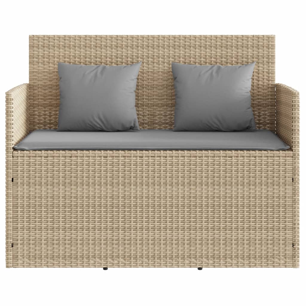 Garden Bench with Cushions Beige Poly Rattan