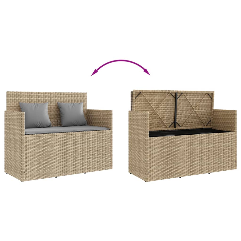Garden Bench with Cushions Beige Poly Rattan