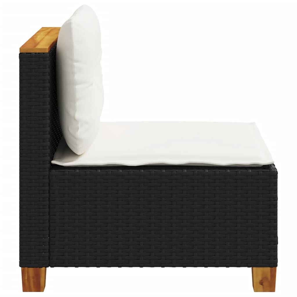 Garden Sofa Armless with Cushions Black Poly Rattan