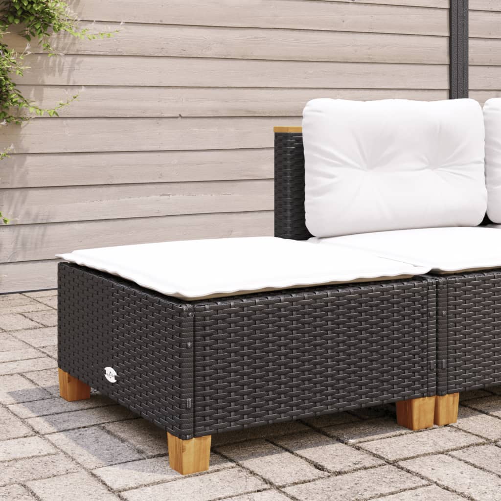 Garden Stool with Cushion Black 63.5x56x32 cm Poly Rattan