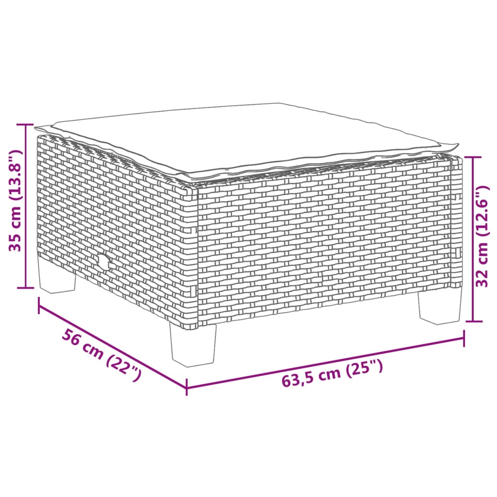 Garden Stool with Cushion Black 63.5x56x32 cm Poly Rattan