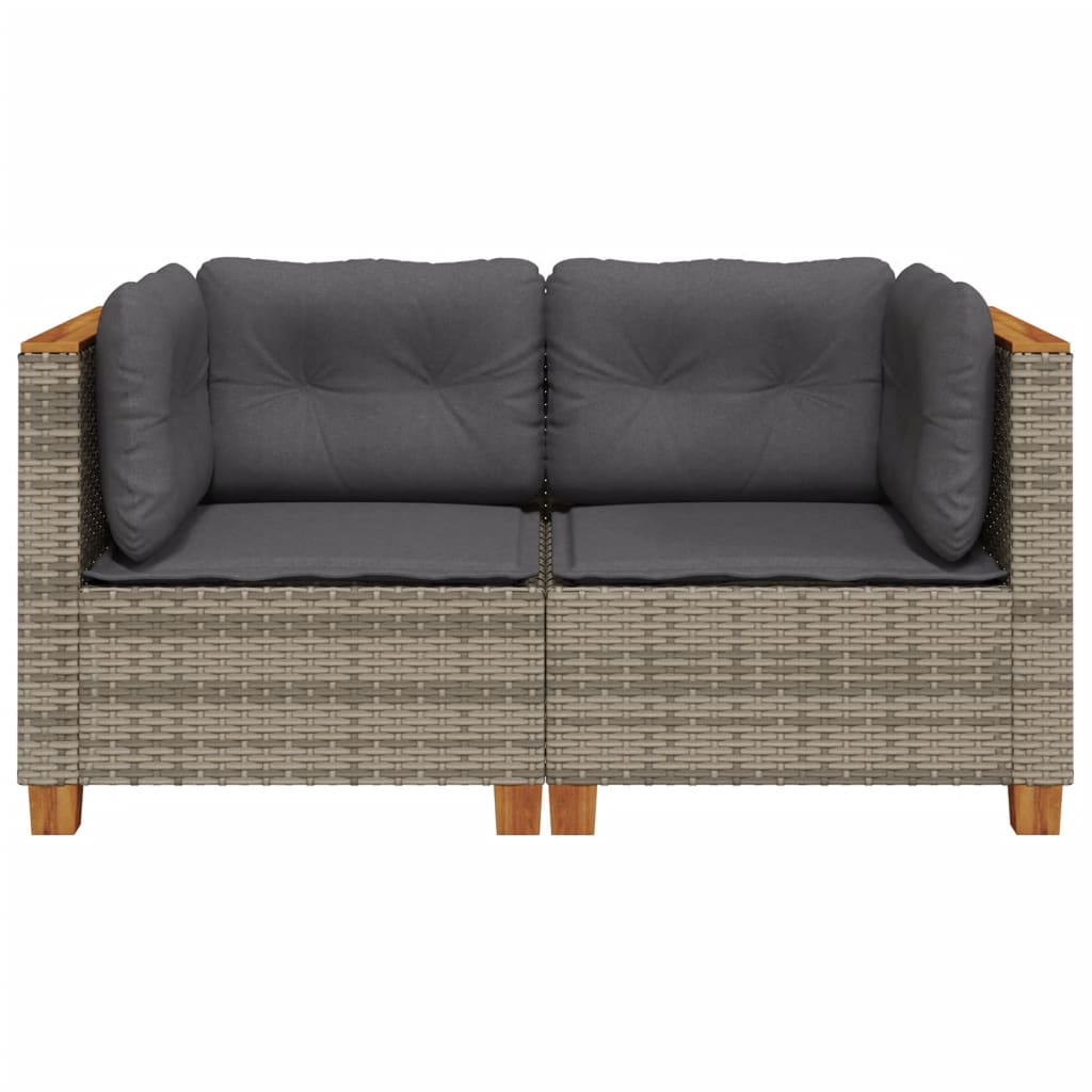 Garden Sofas Corner with Cushions 2 pcs Grey Poly Rattan
