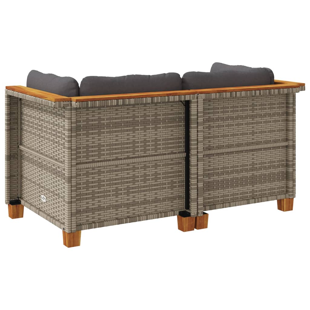 Garden Sofas Corner with Cushions 2 pcs Grey Poly Rattan