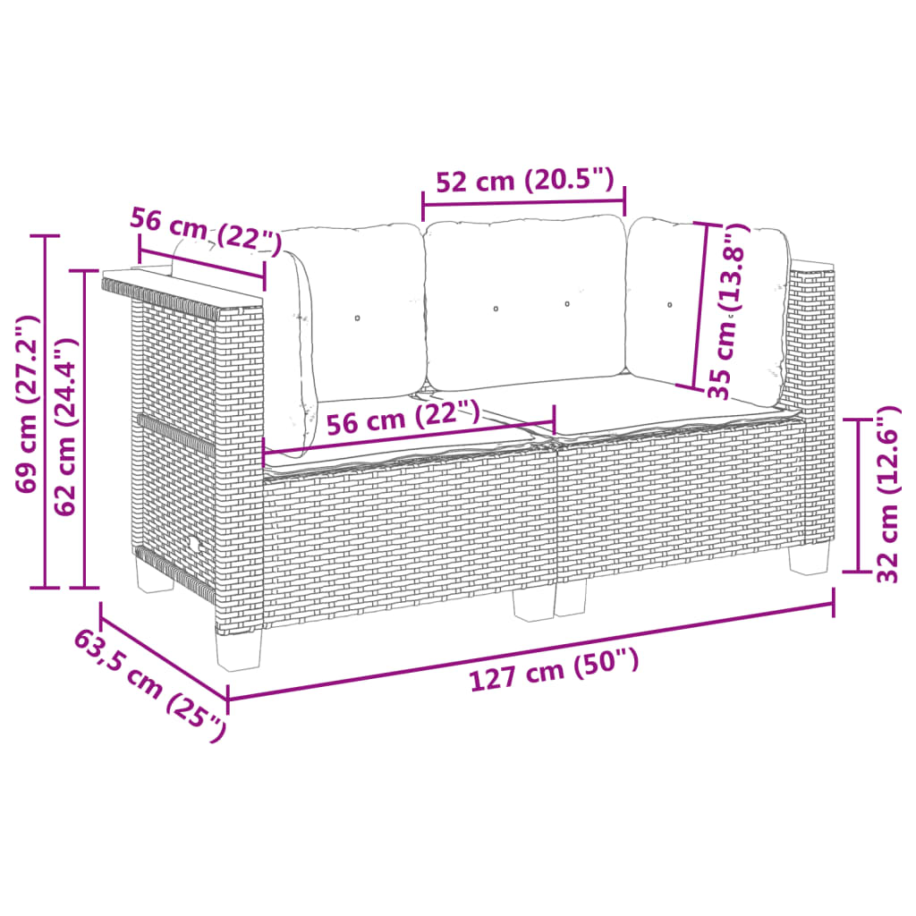 Garden Sofas Corner with Cushions 2 pcs Grey Poly Rattan
