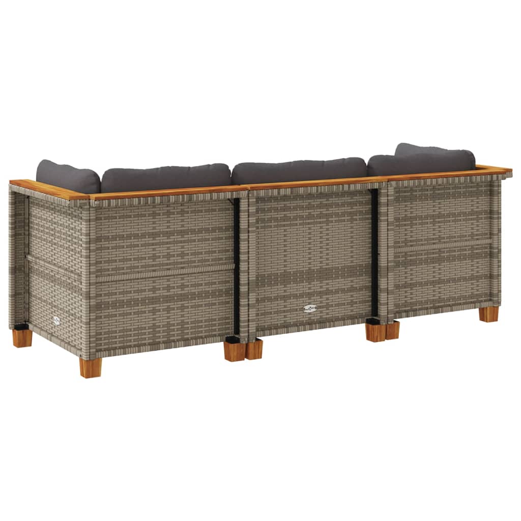 Garden Sofa with Cushions 3-Seater Grey Poly Rattan
