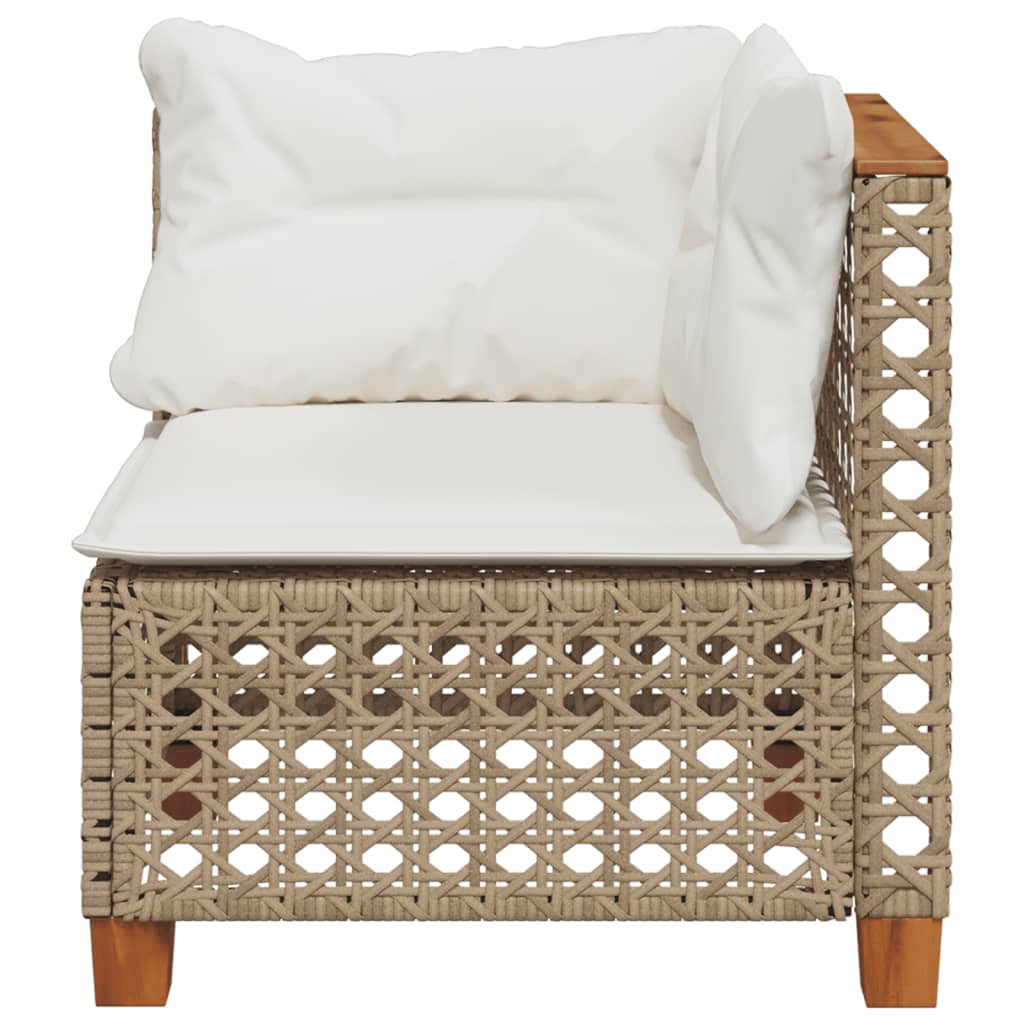 Garden Sofa Corner with Cushions Beige Poly Rattan