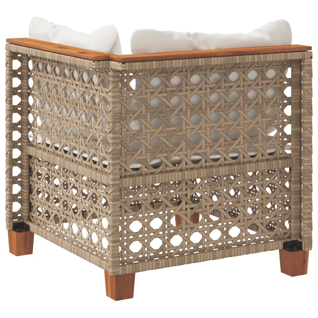 Garden Sofa Corner with Cushions Beige Poly Rattan