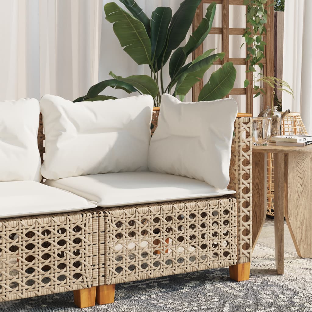 Garden Sofa Corner with Cushions Beige Poly Rattan