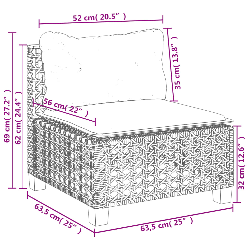Garden Sofa Armless with Cushions Black Poly Rattan