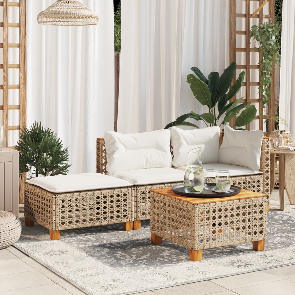 Garden Stool with Cushion Beige 63.5x56x32 cm Poly Rattan