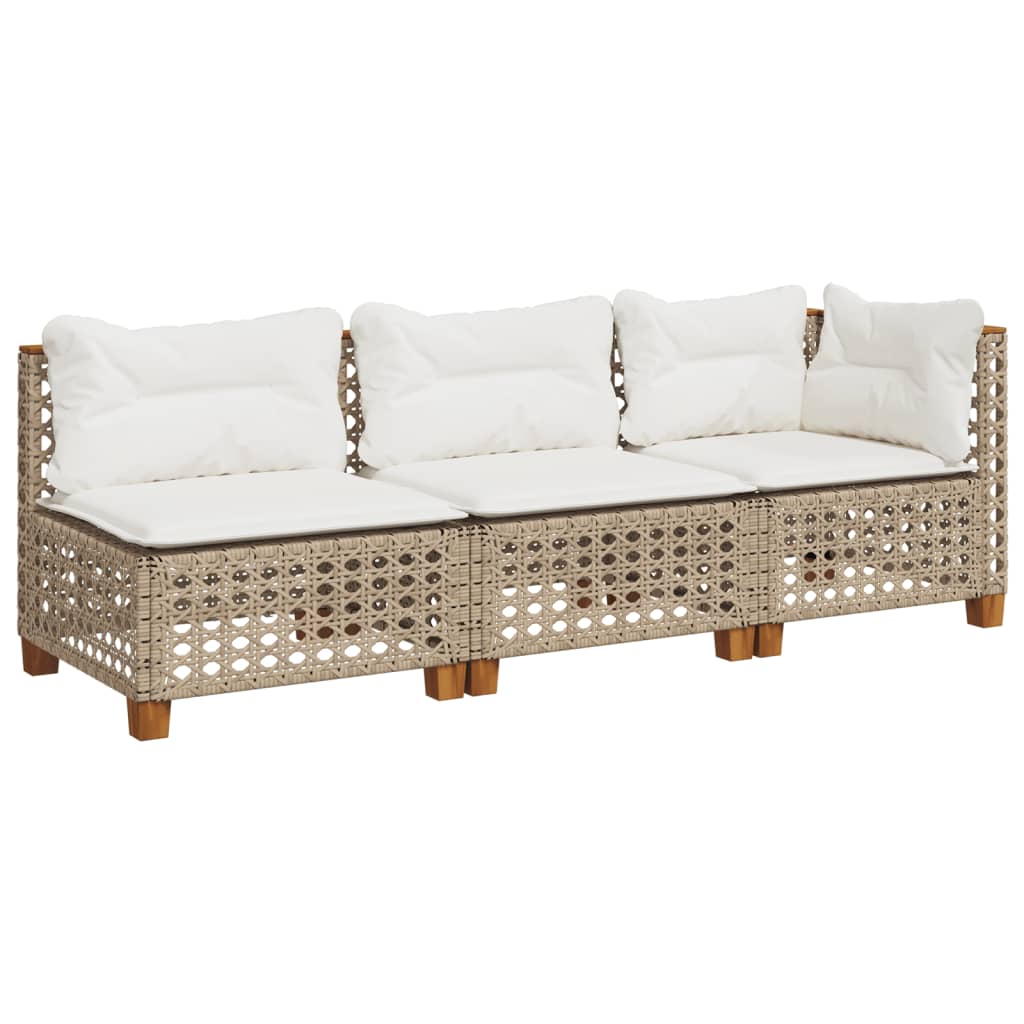 Garden Sofa with Cushions 3-Seater Beige Poly Rattan