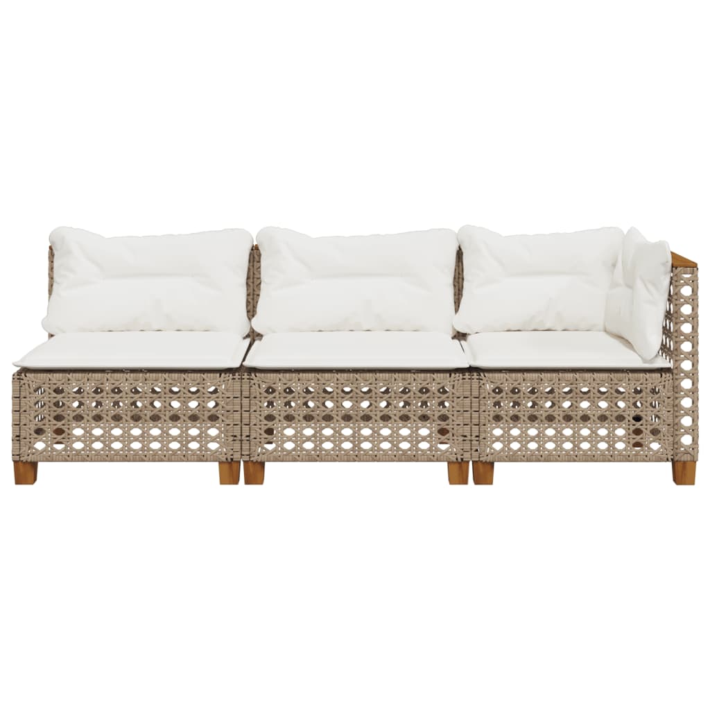Garden Sofa with Cushions 3-Seater Beige Poly Rattan