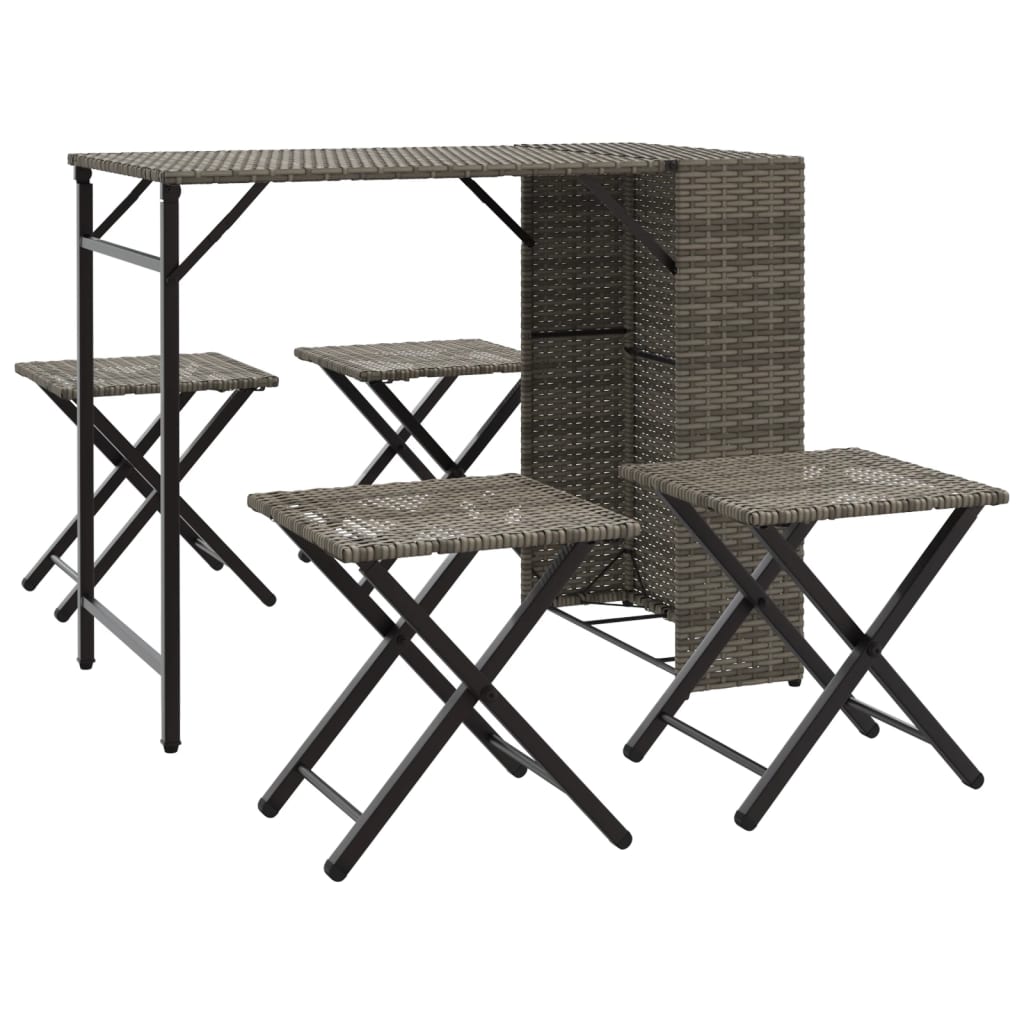 5 Piece Garden Camping Set Foldable Grey Poly Rattan