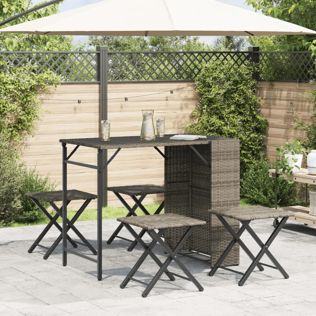 5 Piece Garden Camping Set Foldable Grey Poly Rattan
