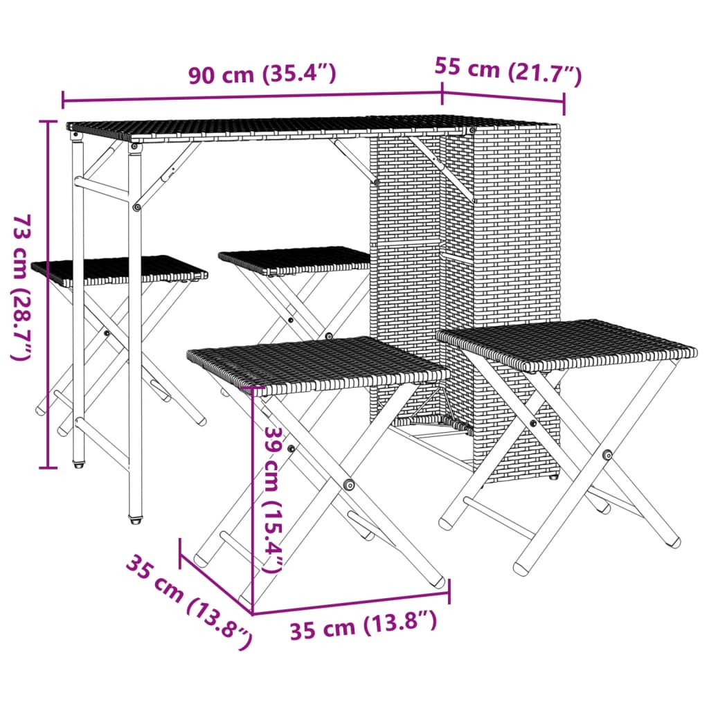 5 Piece Garden Camping Set Foldable Grey Poly Rattan