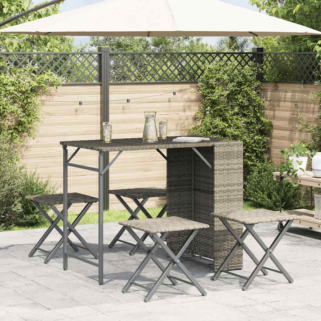 5 Piece Garden Camping Set Foldable Light Grey Poly Rattan