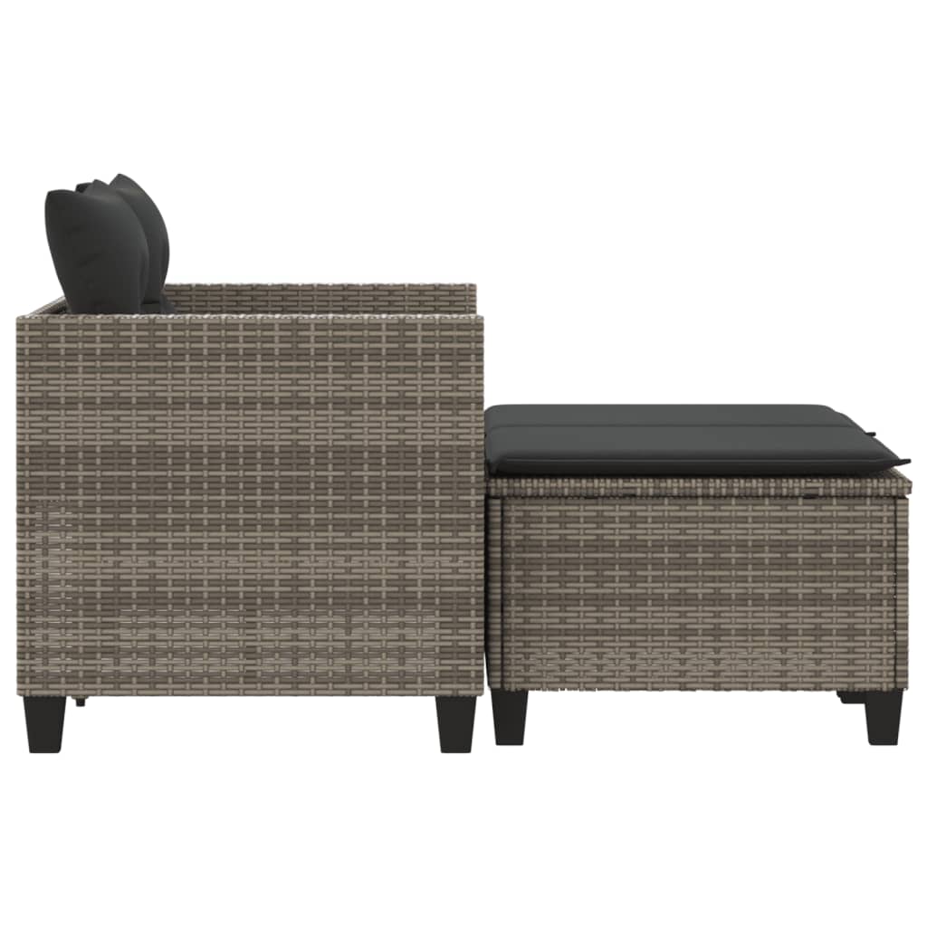 Garden Sofa 2-Seater with Stools Grey Poly Rattan