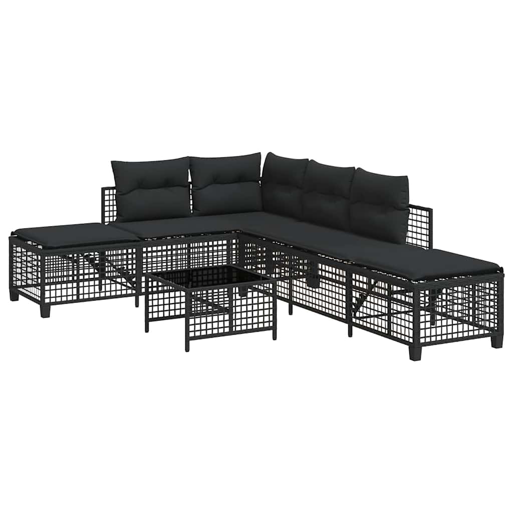 3 Piece Corner Garden Sofa Set with Cushions Black Poly Rattan
