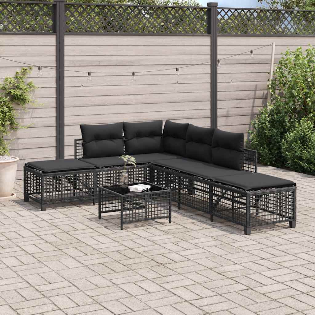 3 Piece Corner Garden Sofa Set with Cushions Black Poly Rattan