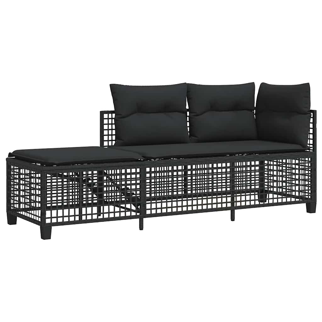 3 Piece Corner Garden Sofa Set with Cushions Black Poly Rattan