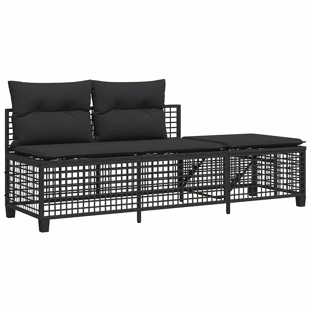 3 Piece Corner Garden Sofa Set with Cushions Black Poly Rattan
