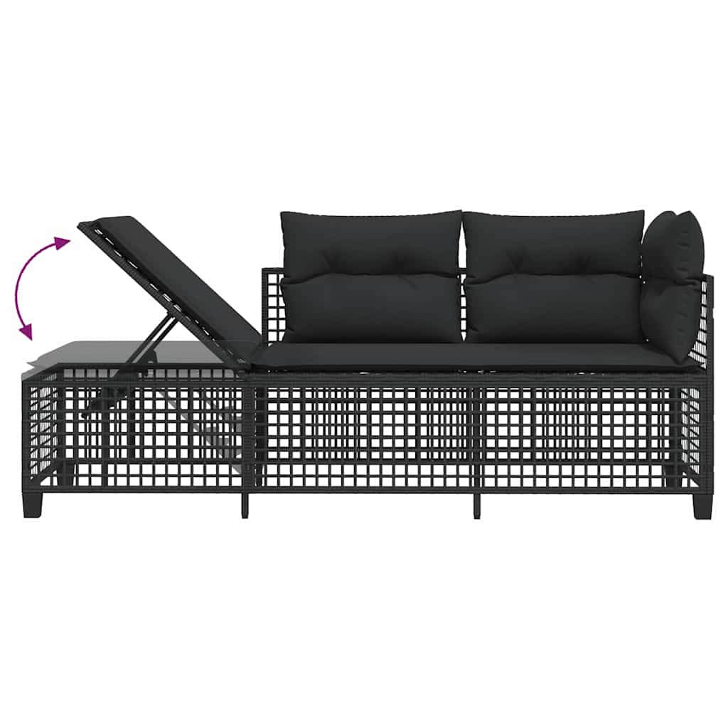 3 Piece Corner Garden Sofa Set with Cushions Black Poly Rattan