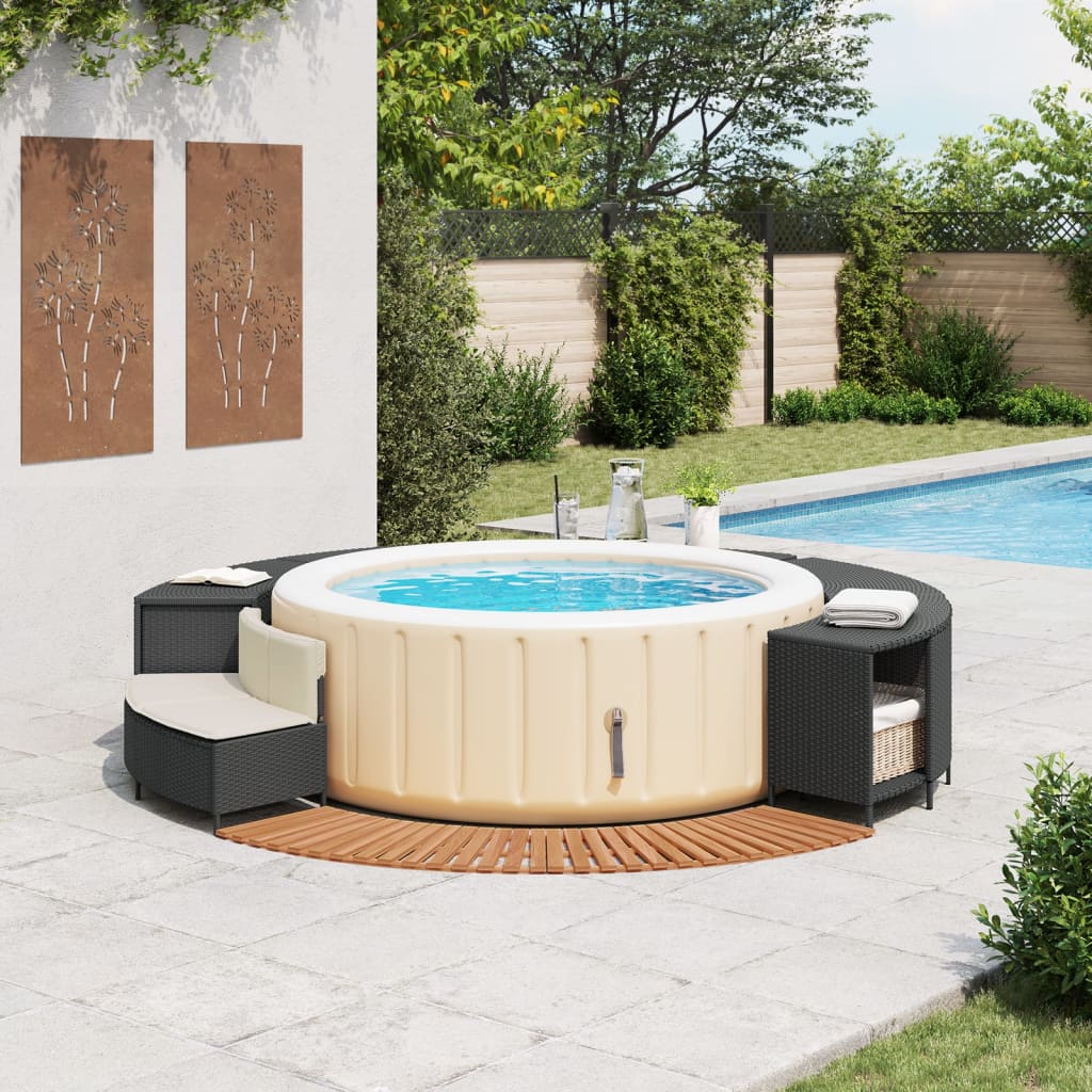Hot Tub Surround Black Poly Rattan and Solid Wood Acacia
