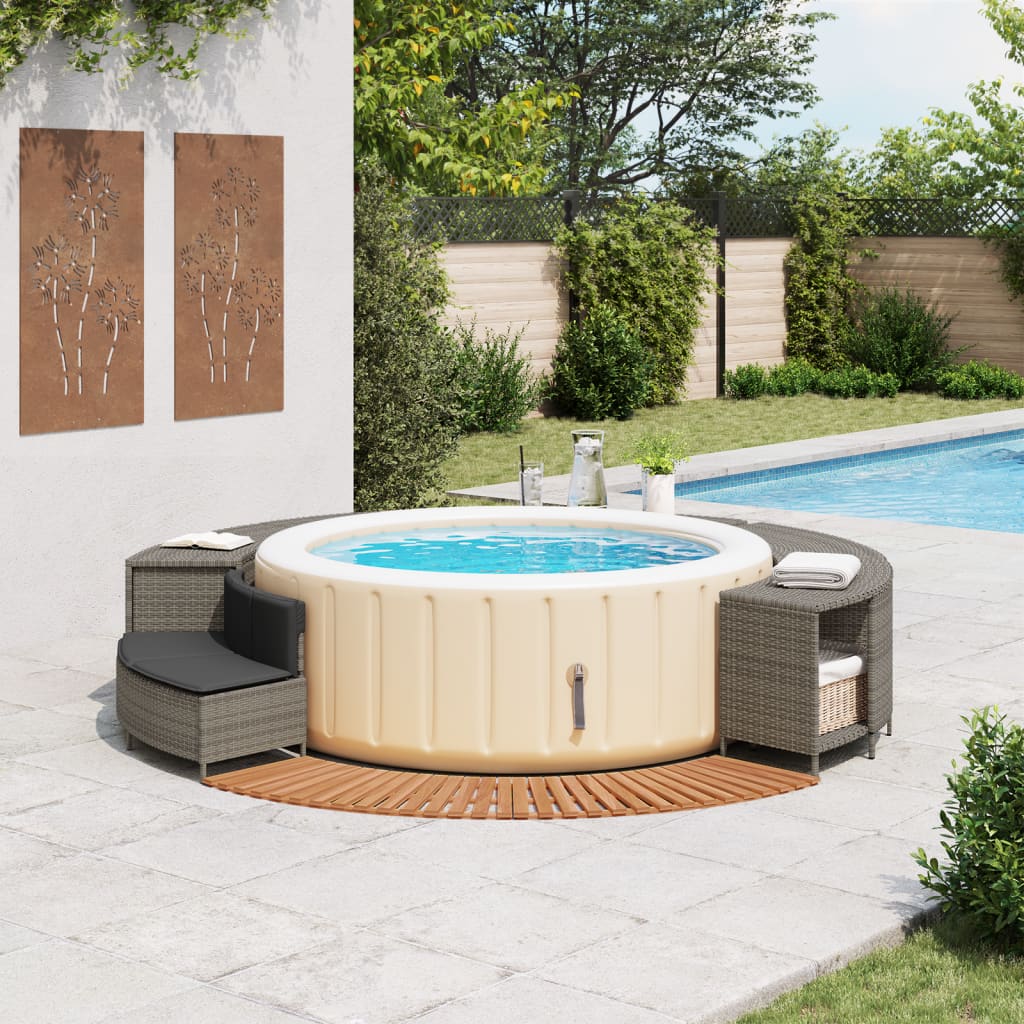 Hot Tub Surround Grey Poly Rattan and Solid Wood Acacia