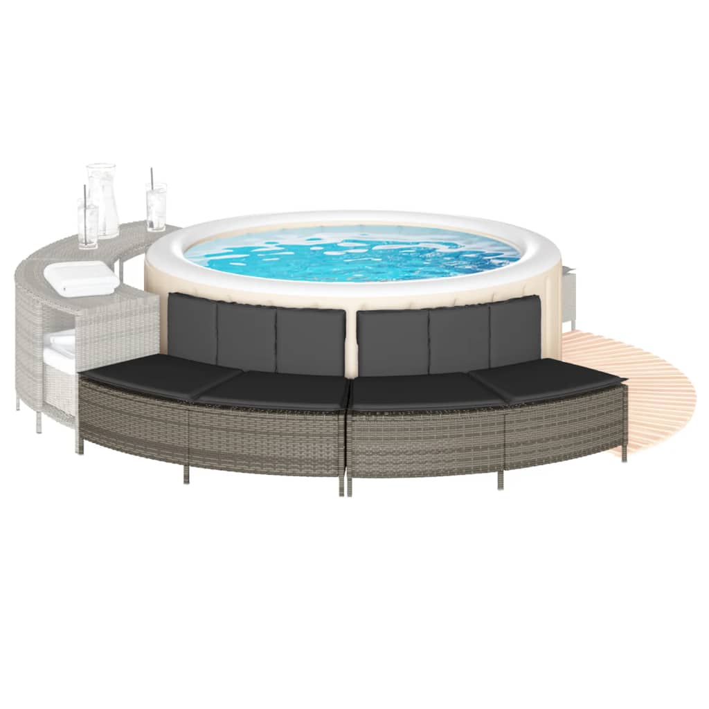 Hot Tub Benches with Cushions 2 pcs Grey Poly Rattan