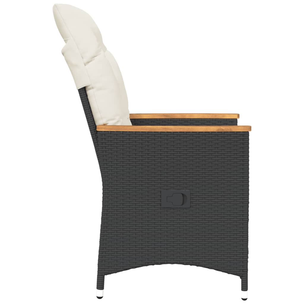 Reclining Garden Chair with Cushions Black Poly Rattan