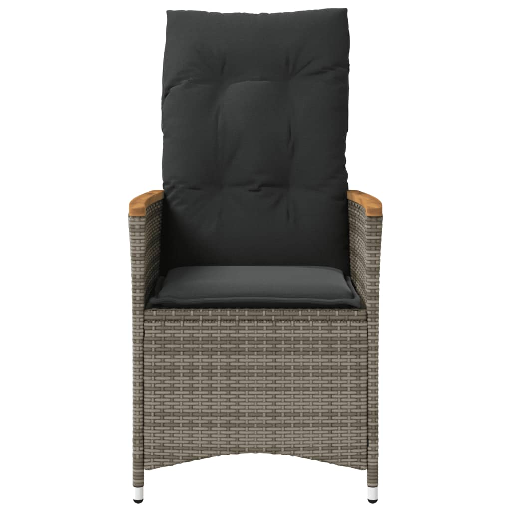 Reclining Garden Chair with Cushions Grey Poly Rattan