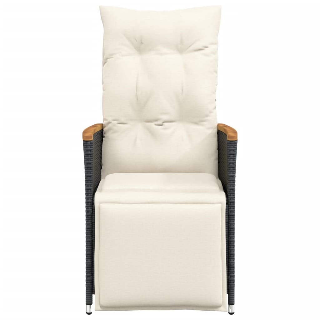 Reclining Garden Chair with Cushions Black Poly Rattan