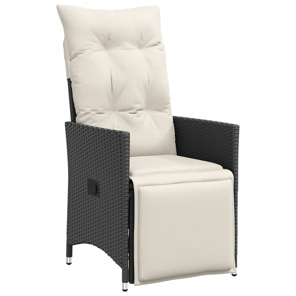Reclining Garden Chairs 2 pcs with Cushions Black Poly Rattan