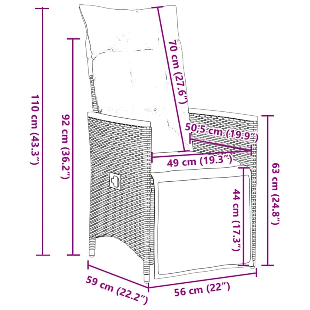 Reclining Garden Chairs 2 pcs with Cushions Grey Poly Rattan