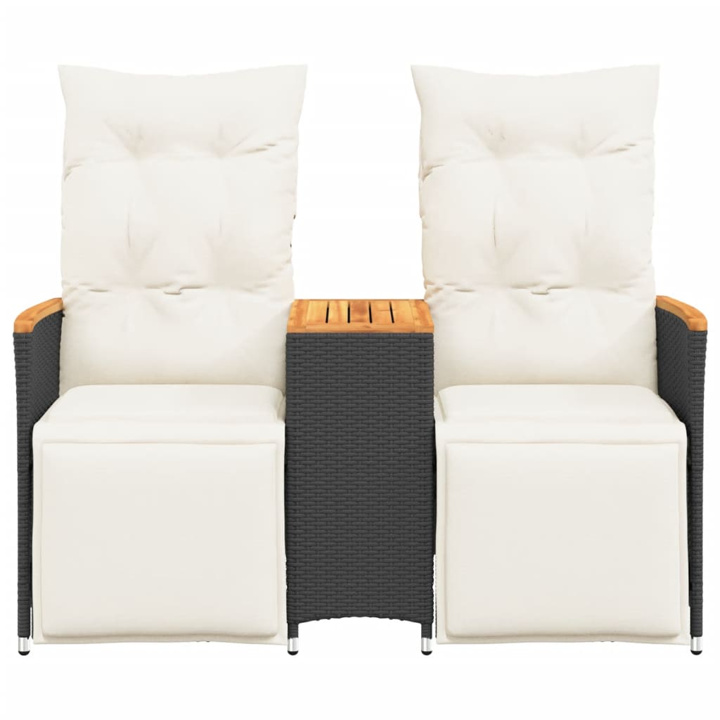 Reclining Garden Sofa 2-Seater with Table Black Poly Rattan