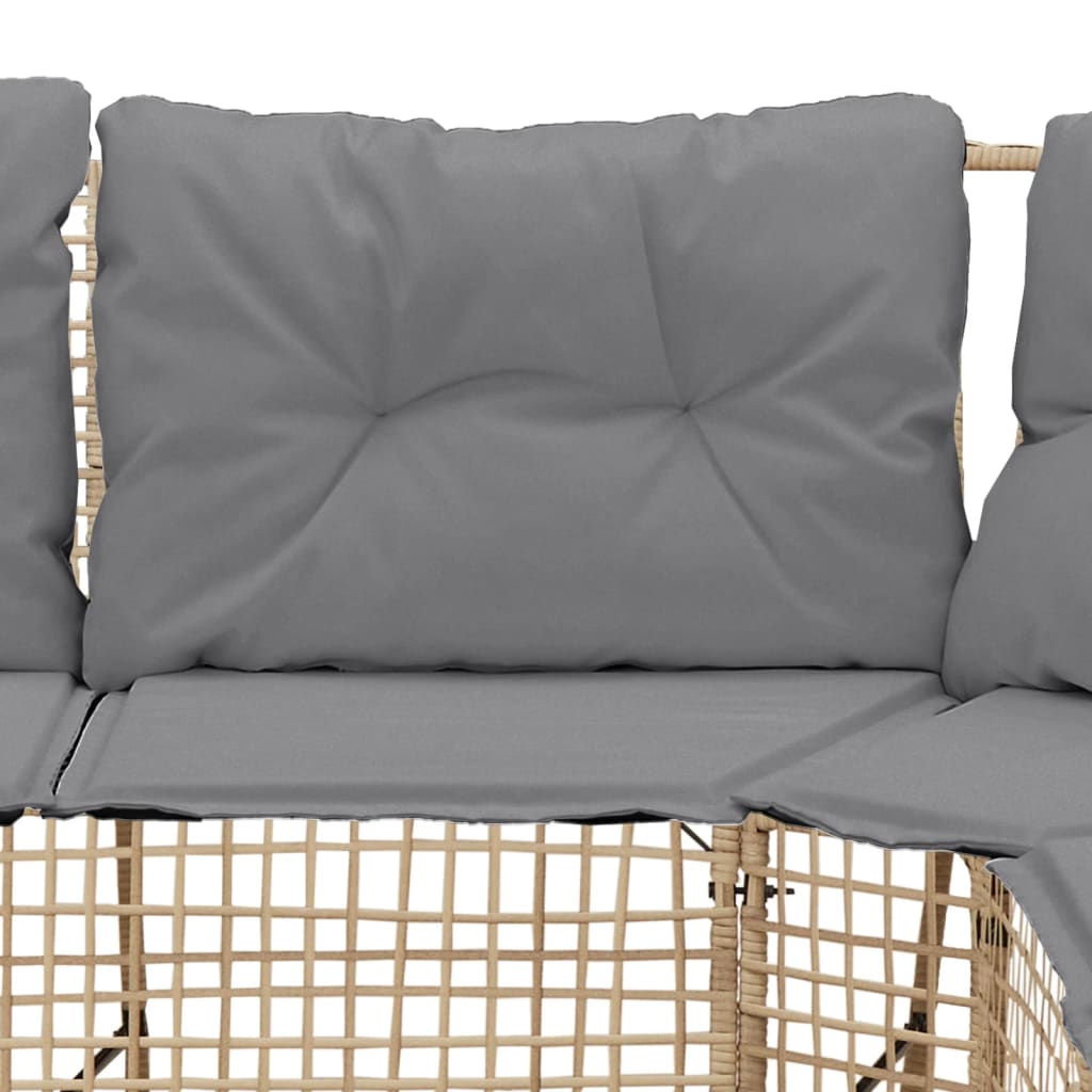 Garden Sofa with Cushions and Footstool L-Shaped Beige Poly Rattan