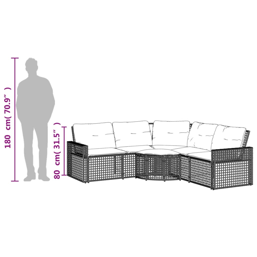 Garden Sofa with Cushions and Footstool L-Shaped Beige Poly Rattan