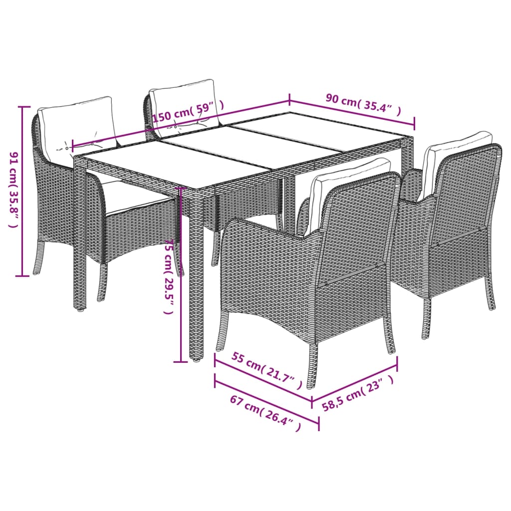 5 Piece Garden Dining Set with Cushions Grey Poly Rattan