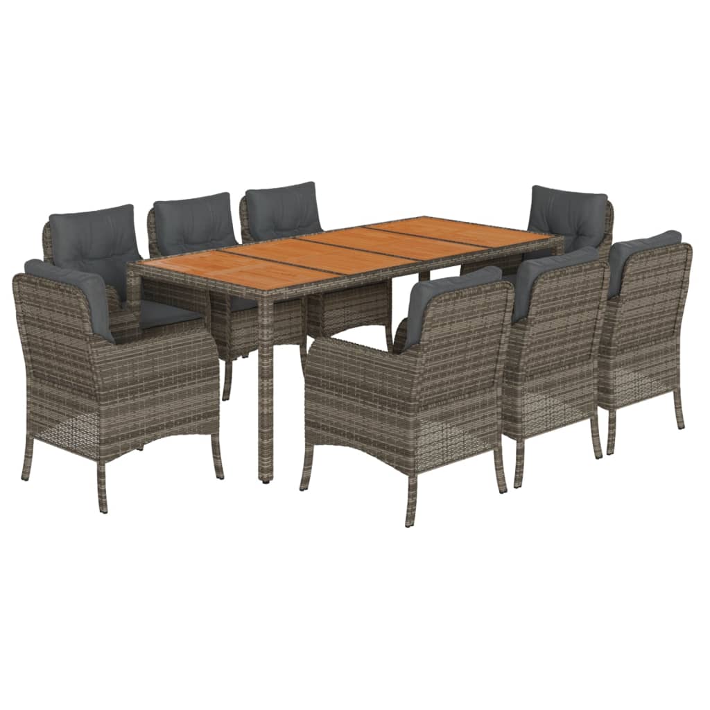 9 Piece Garden Dining Set with Cushions Grey Poly Rattan