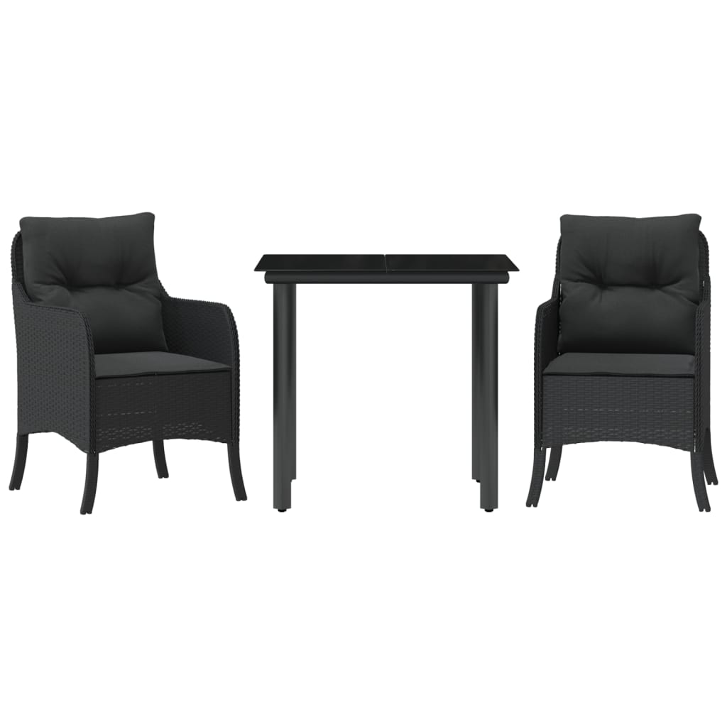 3 Piece Garden Dining Set with Cushions Black Poly Rattan