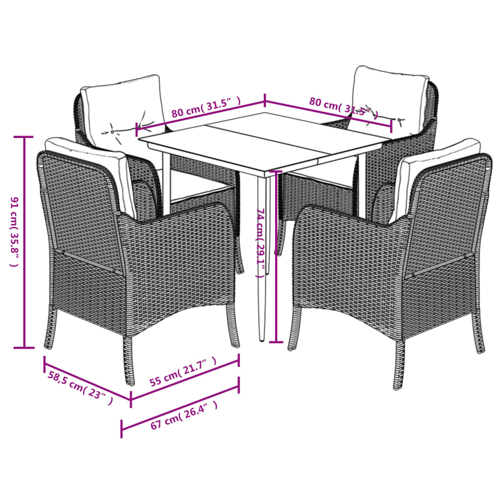 5 Piece Garden Dining Set with Cushions Beige Poly Rattan