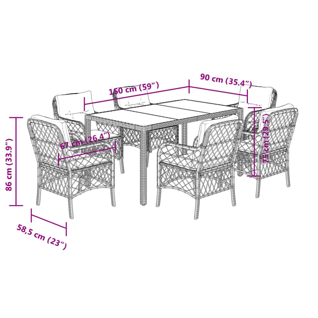 7 Piece Garden Dining Set with Cushions Black Poly Rattan