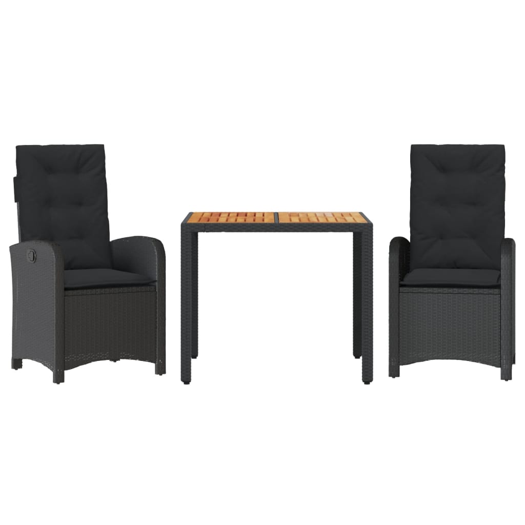 3 Piece Garden Dining Set with Cushions Black Poly Rattan