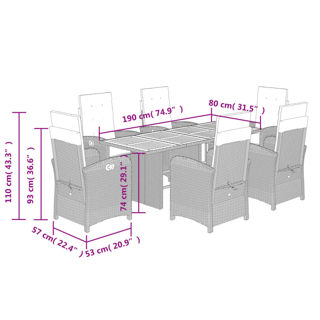 7 Piece Garden Dining Set with Cushions Black Poly Rattan