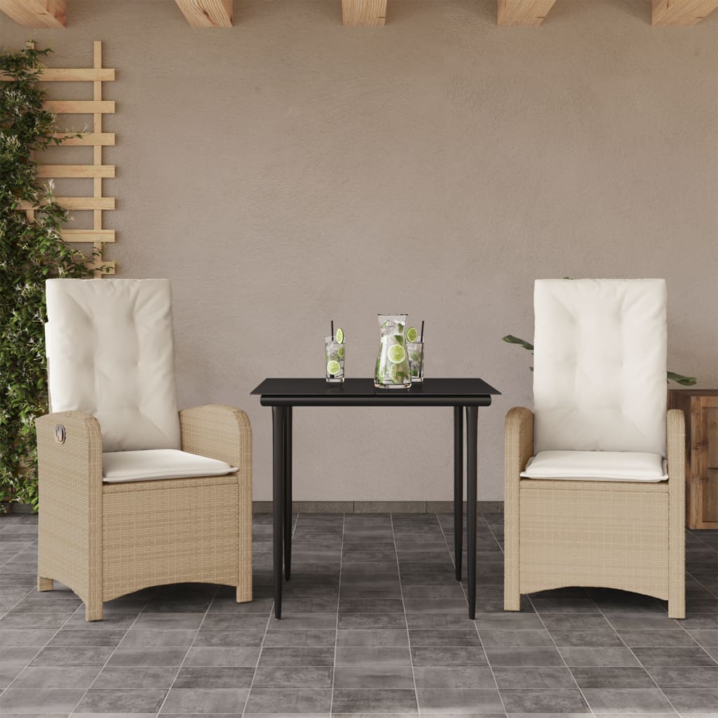 3 Piece Garden Dining Set with Cushions Beige Poly Rattan