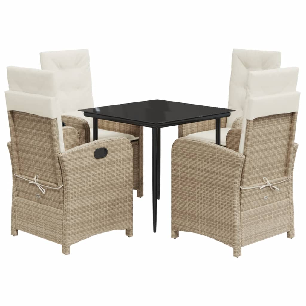5 Piece Garden Dining Set with Cushions Beige Poly Rattan