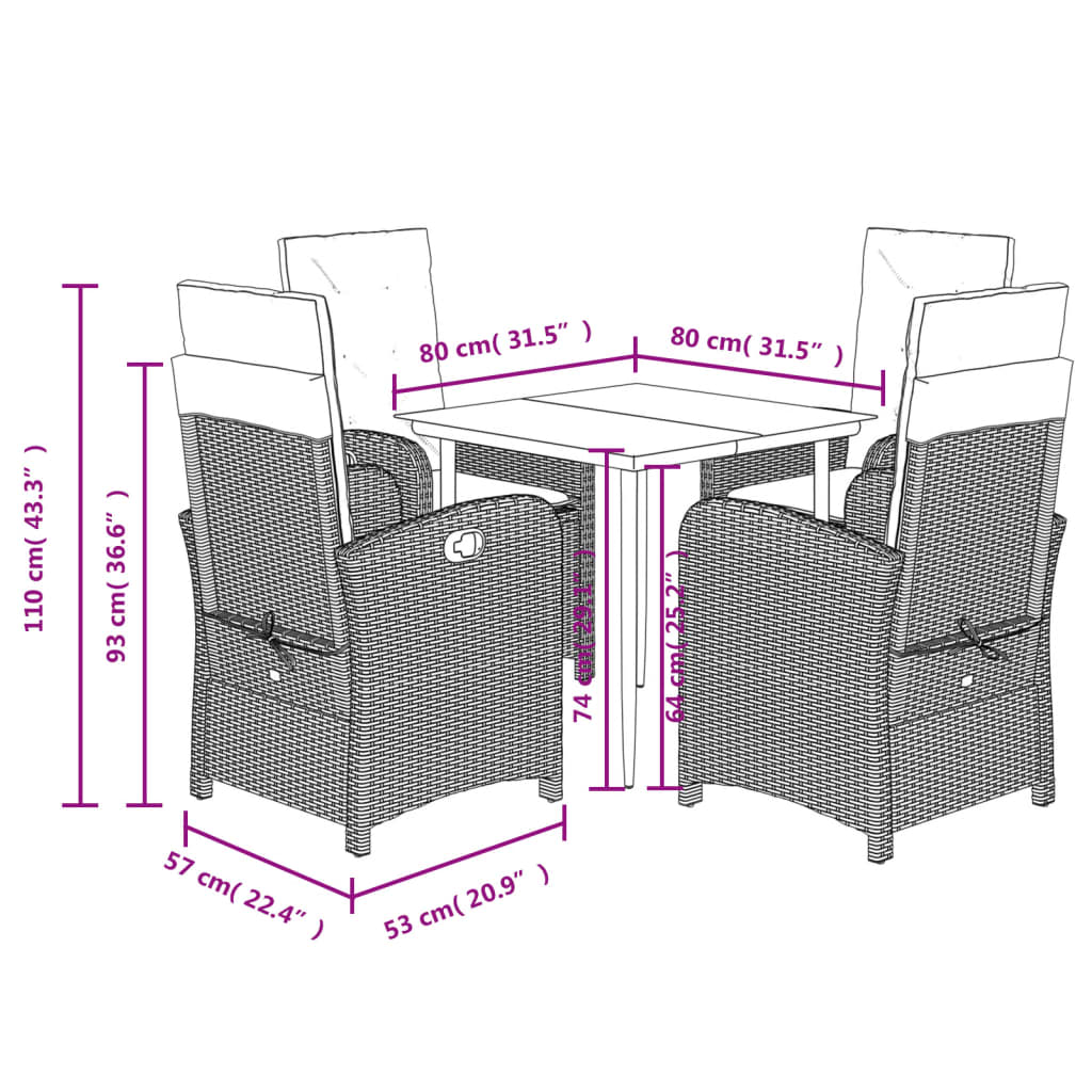 5 Piece Garden Dining Set with Cushions Beige Poly Rattan
