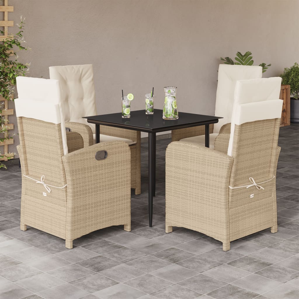 5 Piece Garden Dining Set with Cushions Beige Poly Rattan