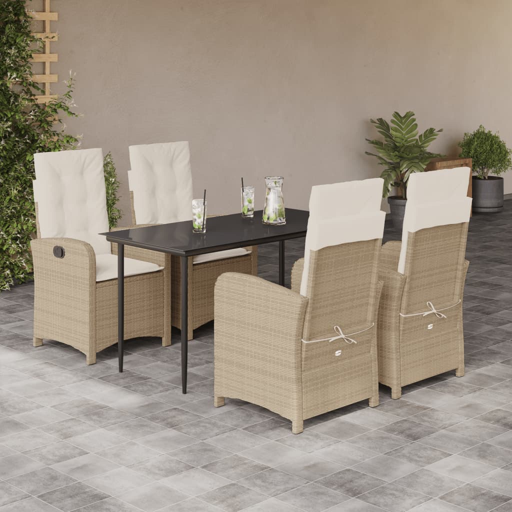 5 Piece Garden Dining Set with Cushions Beige Poly Rattan