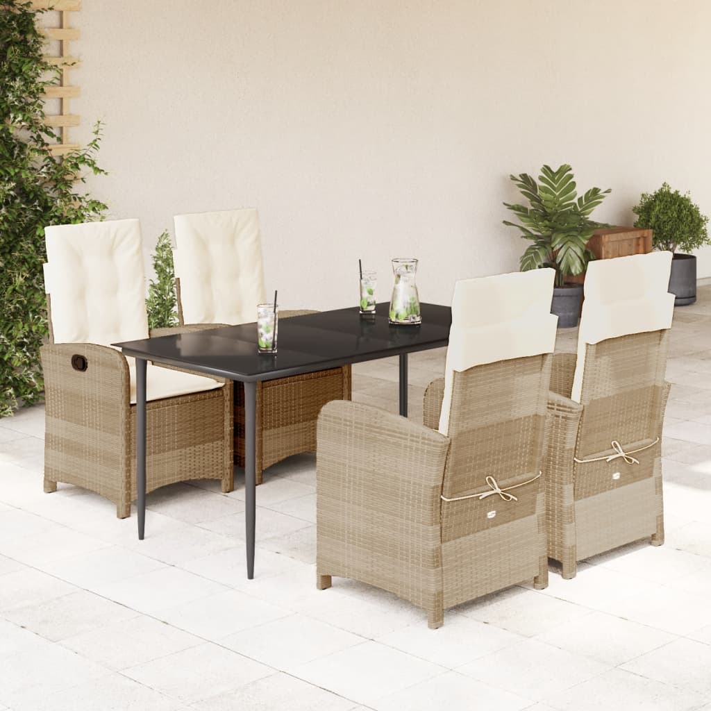 5 Piece Garden Dining Set with Cushions Beige Poly Rattan